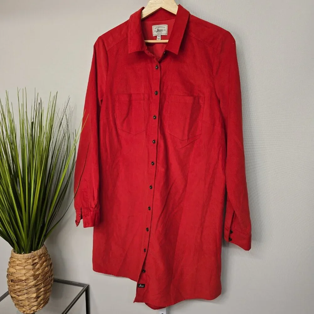 NWT G.H. Bass & Co. Red Corduroy Button-Up Shirt Dress - Medium - Picture 1 of 11